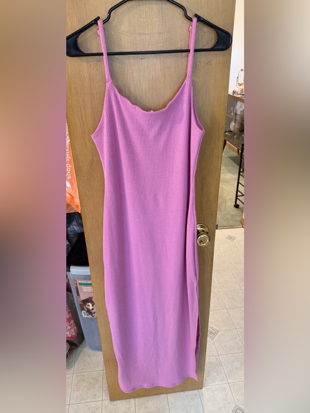 Impressions Ribbed Strappy Maxi Dress in Bright Pink